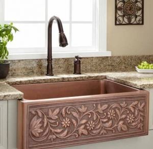 Vine Design Farmhouse Single Basin Copper Kitchen Sink by Signature Hardware 